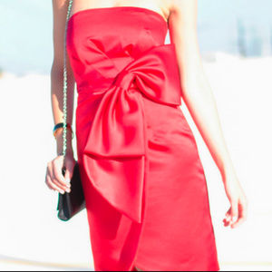 NEW Milly Strapless Bow-Waist Cocktail Red Dress